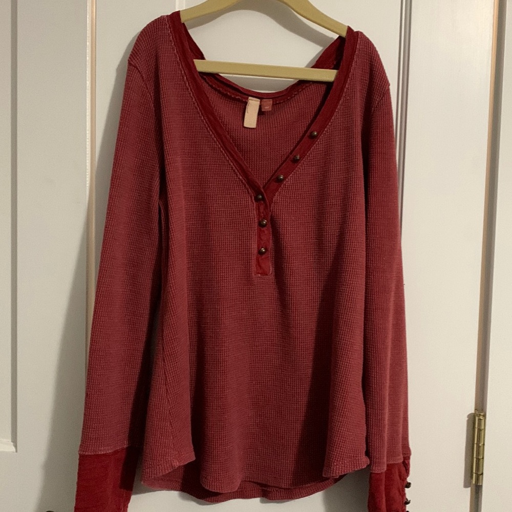 Free People Henley Top Red